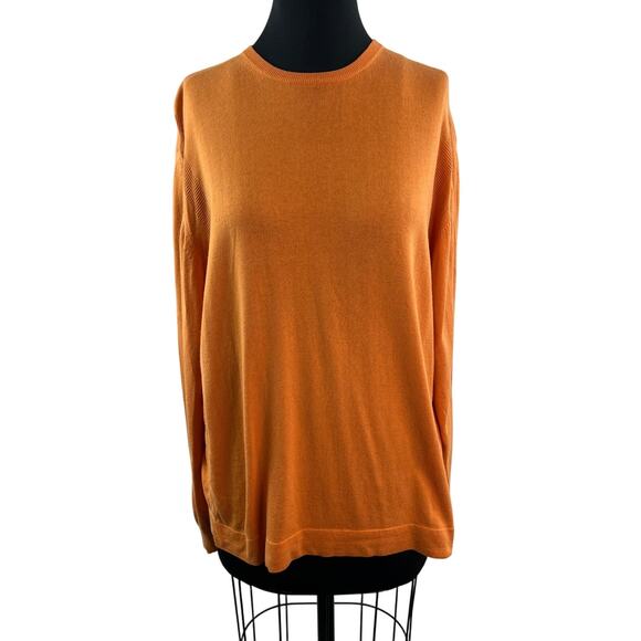 Jhane Barnes Orange Sweater Silk Cashmere Knit Crew Neck Pullover Sz Large L - Picture 1 of 8